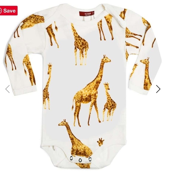 Milkbarn Orange Giraffe Bamboo Long Sleeve One Piece Onesie - Picture 1 of 5